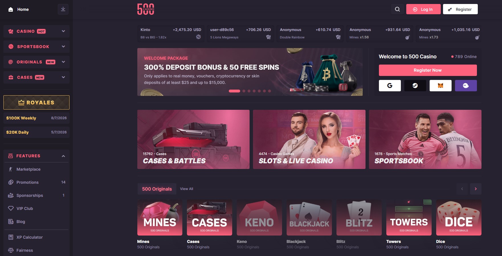 CSGO500 CS2 case opening website screenshot