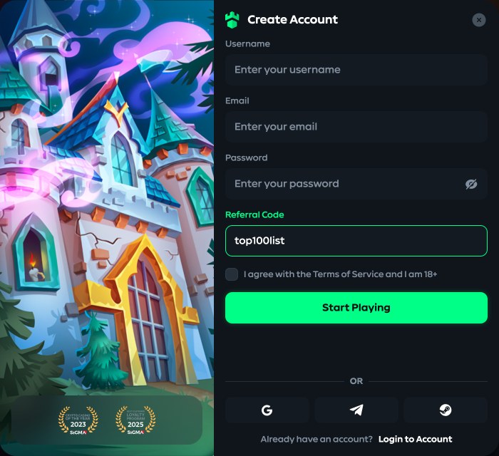 Gamdom Create Account registration form